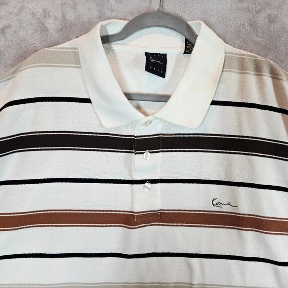 Karl Kani Gold Striped Polo Shirt 4X White Brown Black Mens Cotton/Polyester - Picture 3 of 11